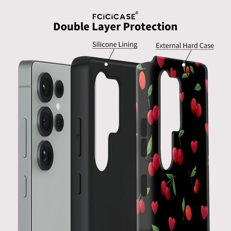 Fcicicase Fashion Acrylic Case For Samsung Galaxy S20 FE S23 Plus S24 Ultra S25 Cherry Love Heart Printing Protective Cover