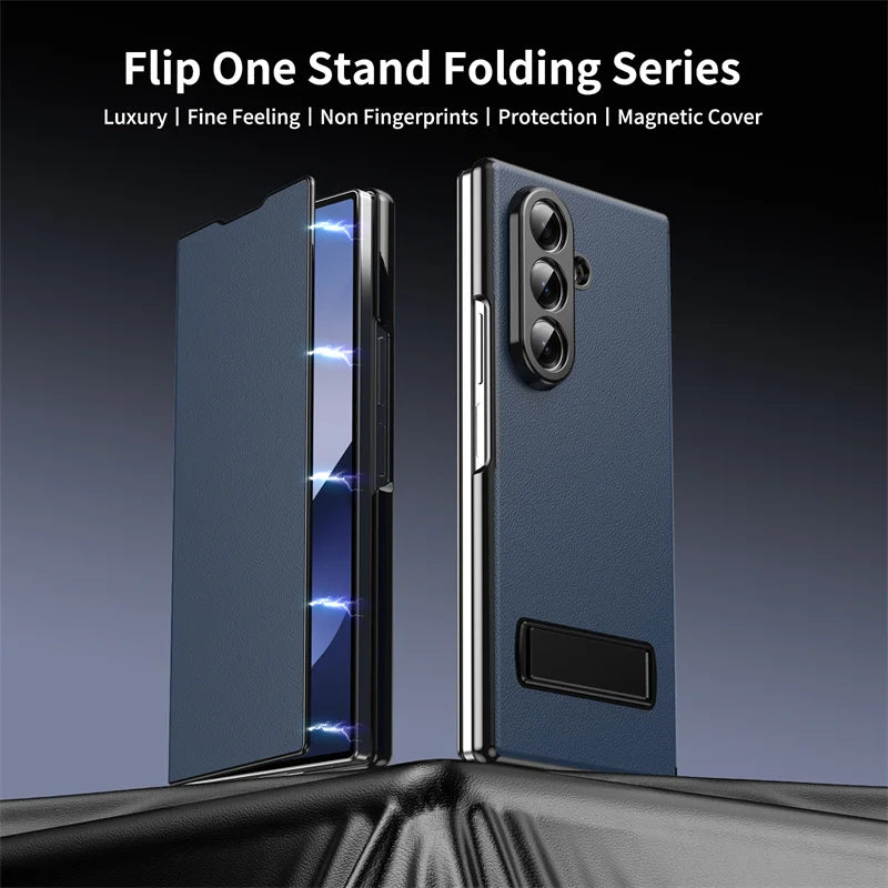 Business Leather Invisible Bracket Phone Case For Samsung Galaxy Z Fold 6 5 7 Stand Holder Bumper Thin Cover For Galaxy Fold 4 3