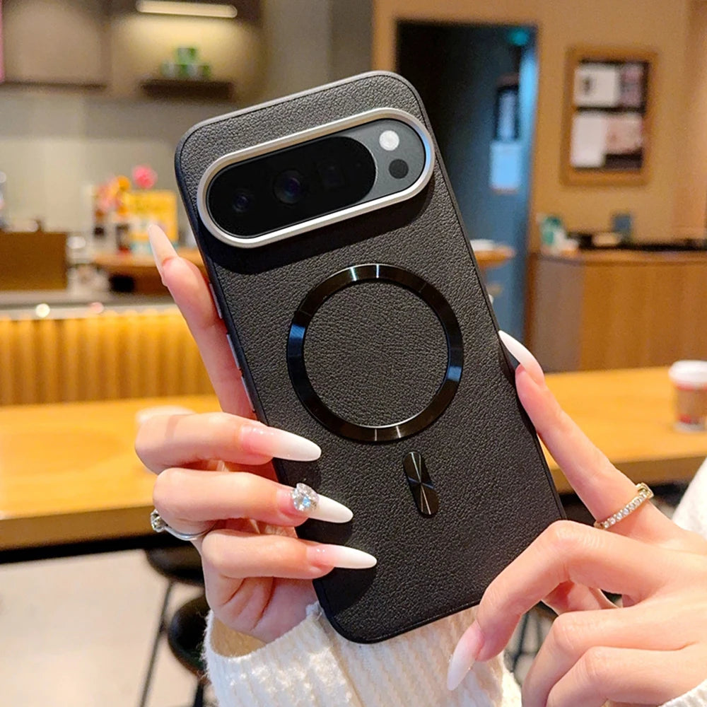 For Magsafe Magnetic Case For Google Pixel 10 Pro XL 10A Plating PU Leather Shockproof Bumper Protection Cover