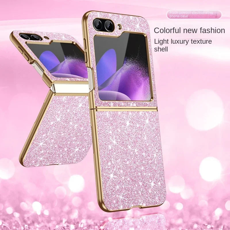 Plating Bling Glitter Phone Case For Samsung Galaxy Z Flip 7 fe 6 5 4 Flip6 Flip5 Flip7 5G Hard Plastic Protective Cover
