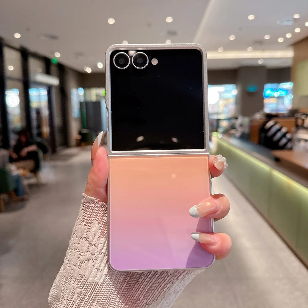 Luxury Gradient Color Contrast Glass Case for Samsung Galaxy Z Flip 8 7 6 5 ZFlip flip8 Colorful Ultra Slim Shockproof Cover