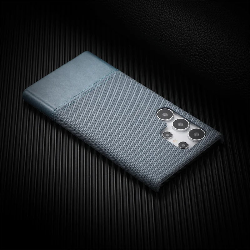 For Samsung Galaxy S23 S24 S25 Ultra Personalised Nylon Fabric Stitched With Leather Case Frameless Cooling Shockproof PC Cover