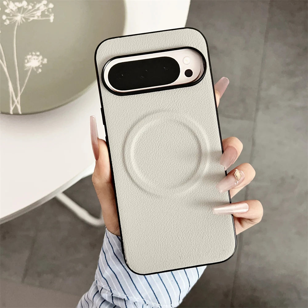 Vegan Leather Ultra Thin Phone Case For Google Pixel 10 Pro XL 8 8A 7 7A 6 9 Pro XL For Magsafe Magnetic Shockproof Solid Cover