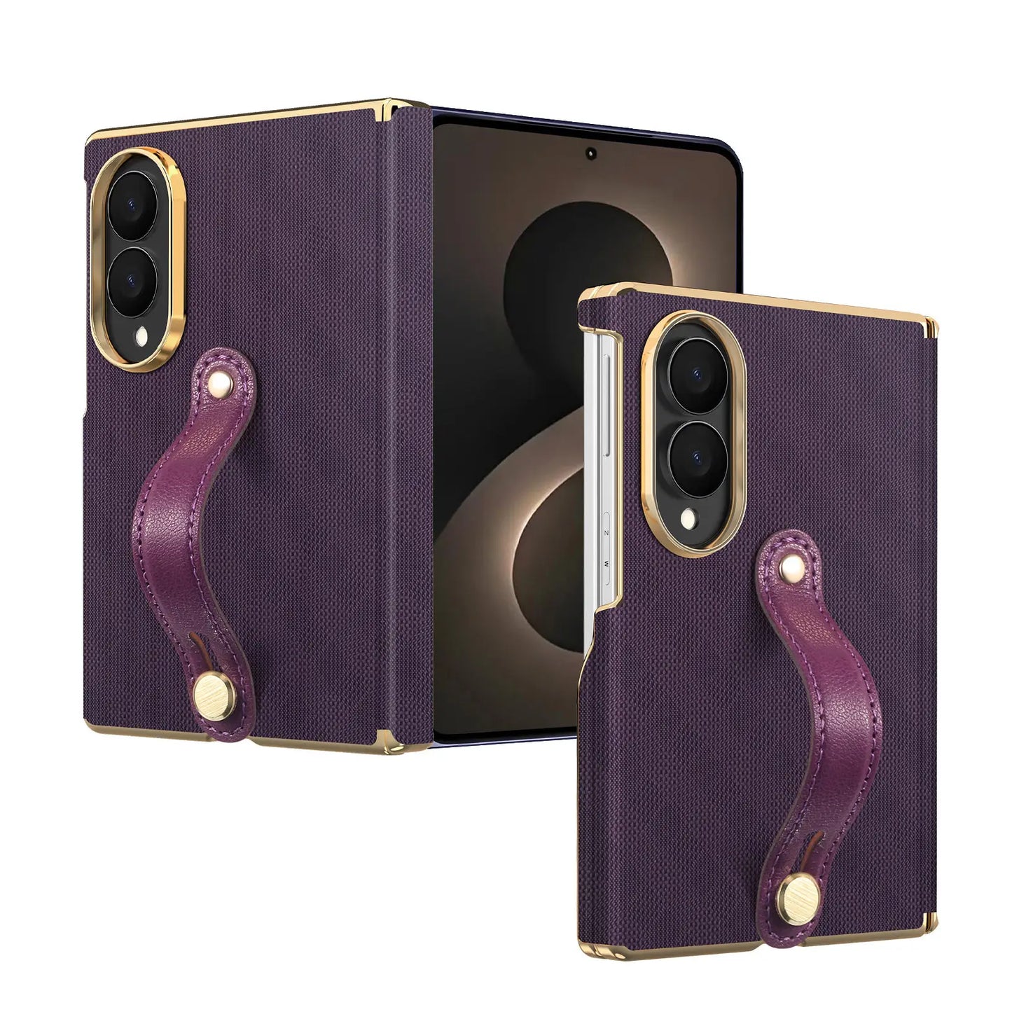 Business Plaid Leather Texture Case for Samsung Galaxy Z Fold 8 Ultra Fold7 6 Dual-Axis Hinge Protection Wrist Strap Fit Cover