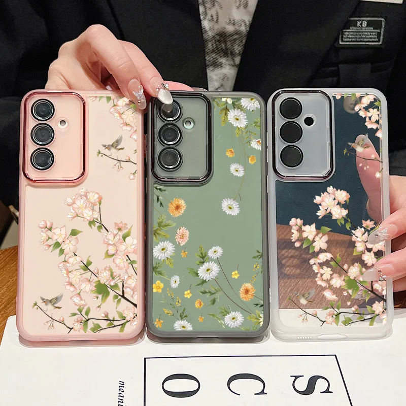 Flower Pattern Soft TPU Case For Samsung Galaxy A56 A55 A54 A15 A16 A25 A35 A36 A53 5G S25 S24 Ultra S21 S23 S24 FE Phone Cover