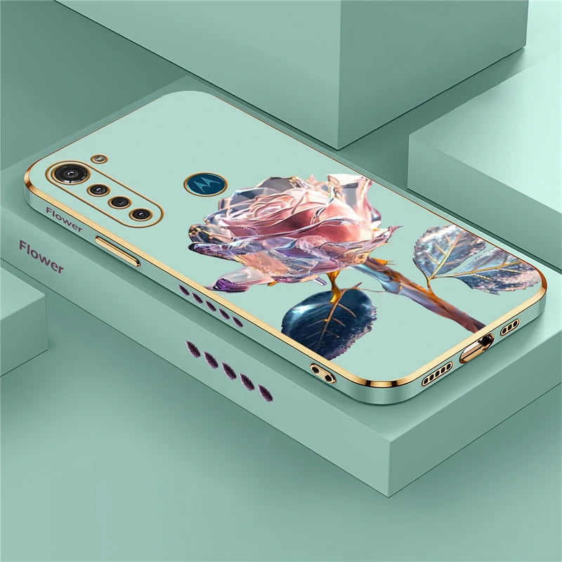 Luxury Plating Flower Case For Moto G8 Power Lite G9 Play E7 Plus Edge20 G30 G52 G22 G60 G40 Fusion Silicone Shockproof Cover