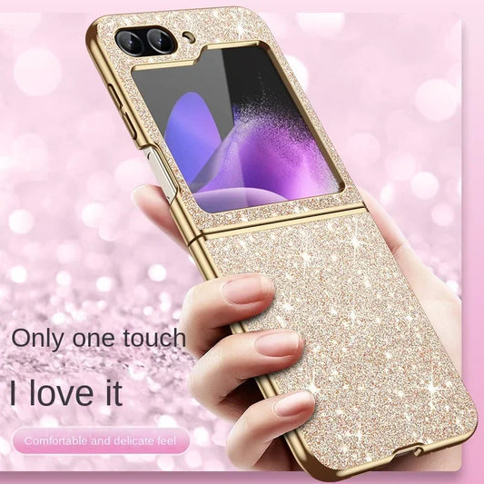 Plating Bling Glitter Phone Case For Samsung Galaxy Z Flip 7 fe 6 5 4 Flip6 Flip5 Flip7 5G Hard Plastic Protective Cover
