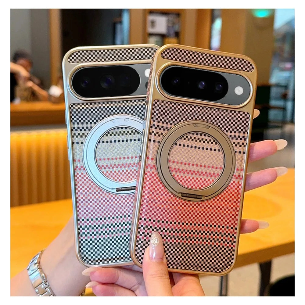 Magnetic Business Carbon Fiber Texture Plating Case For Google Pixel 10 Pro XL 9 9A 360°Rotating Bracket Anti-Drop Protect Cover