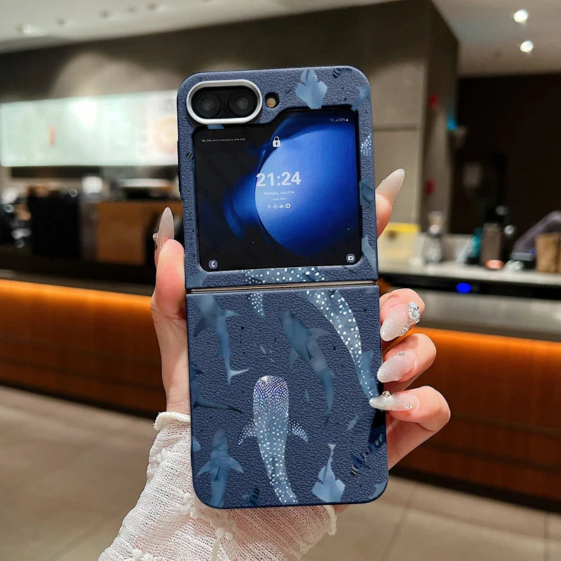 Sea Turtle Whale Phone Case For Samsung Z Flip7 Flip6 Flip5 Shockproof Folding TPU Soft Cover For Samsung Galaxy Z Flip 7 6 4 3