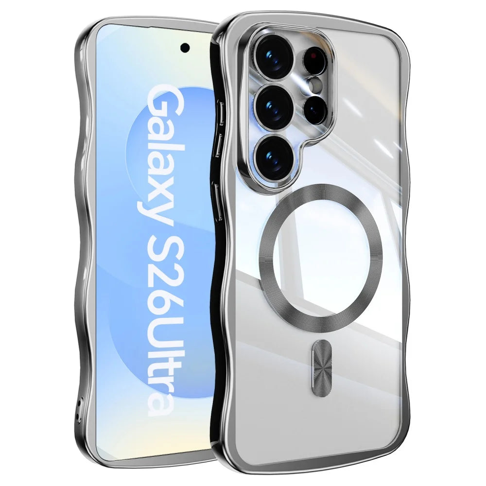 Electroplated Wave Frame Magnetic Case For Samsung Galaxy S26 Edge S25 S24 Ultra Plus Wireless Charge Transparent TPU Soft Shell