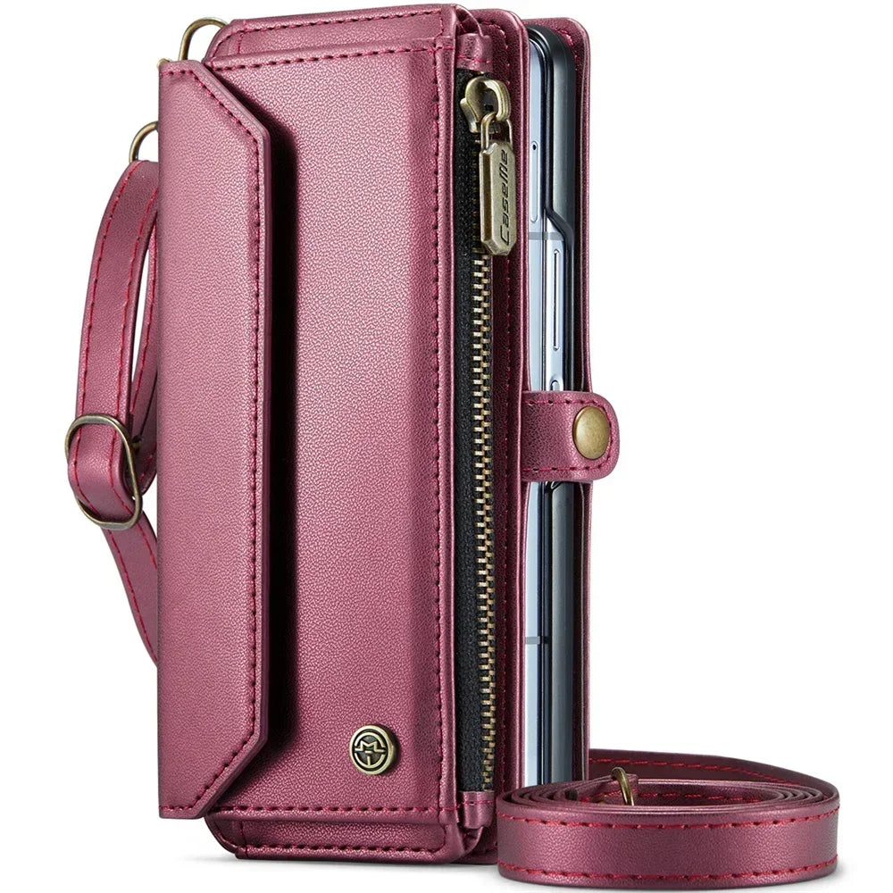 Crossbody Purse for Samsung Galaxy Z Fold 7 6 Fold5 Fold 4 Fold 3 Leather Flip Case Book Wallet Coque Retro Vintage Card Slots