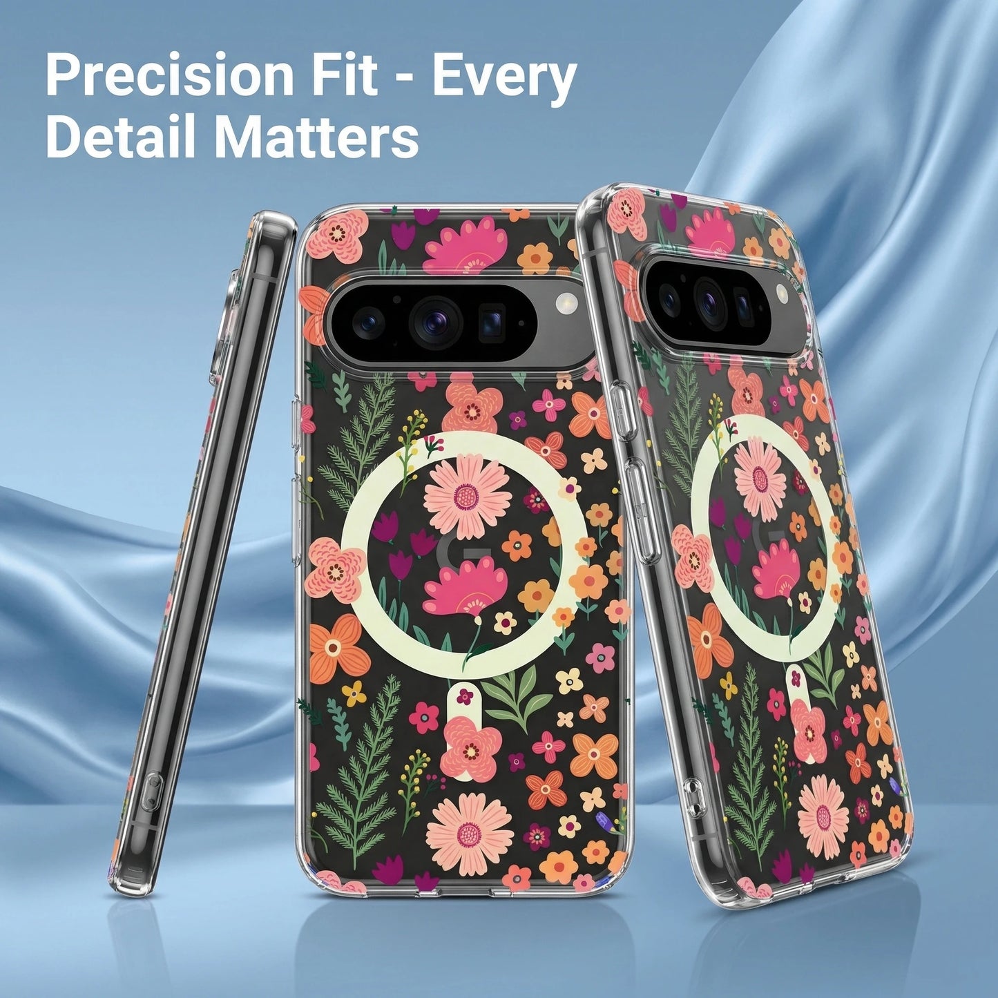 For Google Pixel 10ProXL 9ProXL 9/10Pro 10A 9A Phone Case, IMD Floral Transparent Glitter Gradient Blue Light Shockproof Cover.