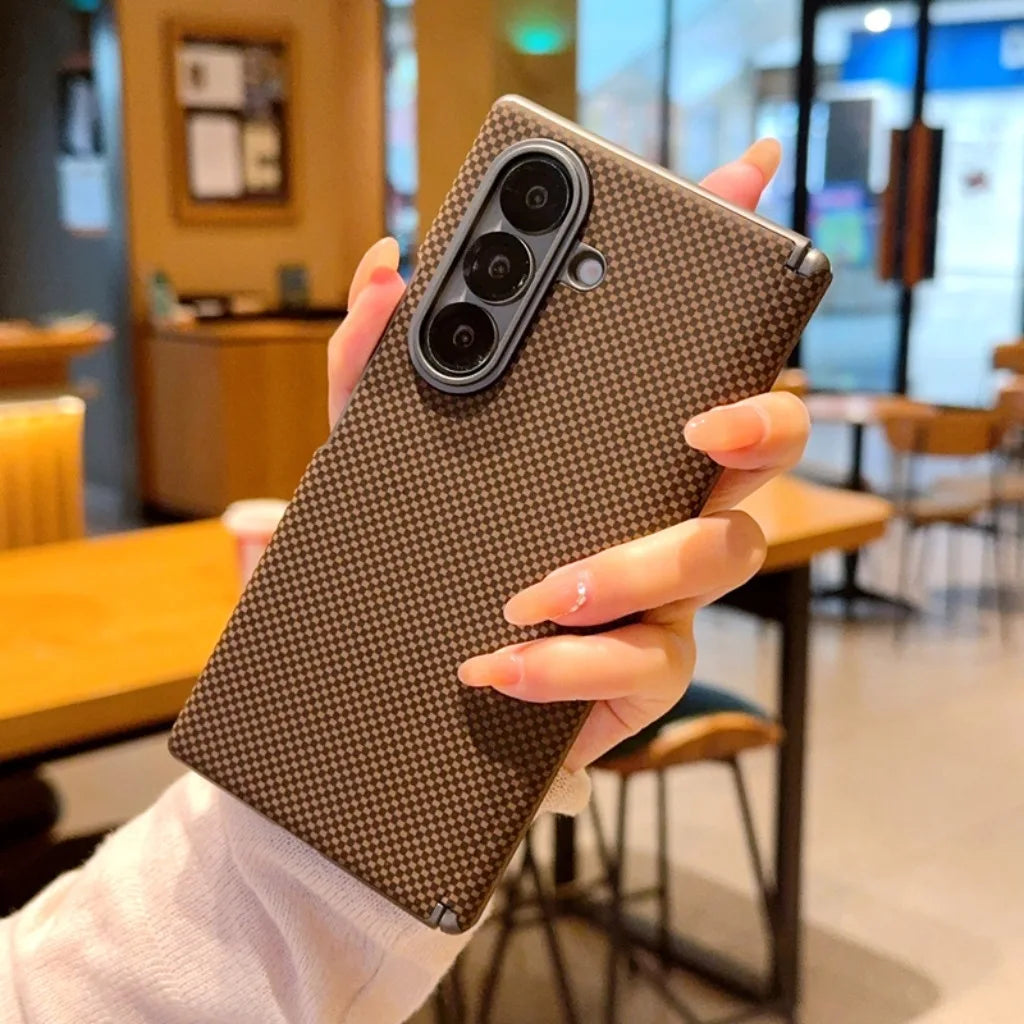 Carbon Fiber Texture Hinge Protection Magnetic Phone Case For Samsung Galaxy Z Fold 8 7 Fold8 Fold7 5G Electroplated Back Cover
