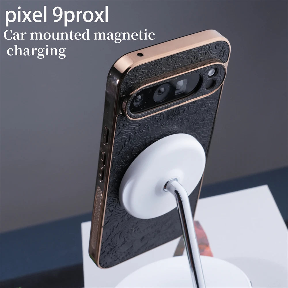 Luxury Advanced Texture Pattern Leather Phone Case For Google Pixel 9Pro 9 Pro XL Plating Protective Cover For Pixel 8 8A 8 Pro