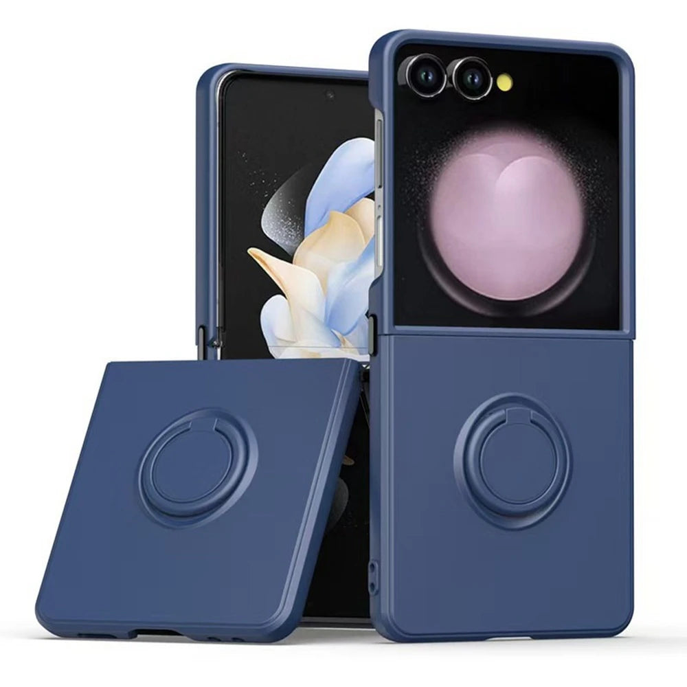 Luxury Liquid Silicone Stand Ring Holder Phone Cases for Samsung Galaxy Z Flip 7 6 5 4 3 7 FE Cute Soft Shockproof Case Cover