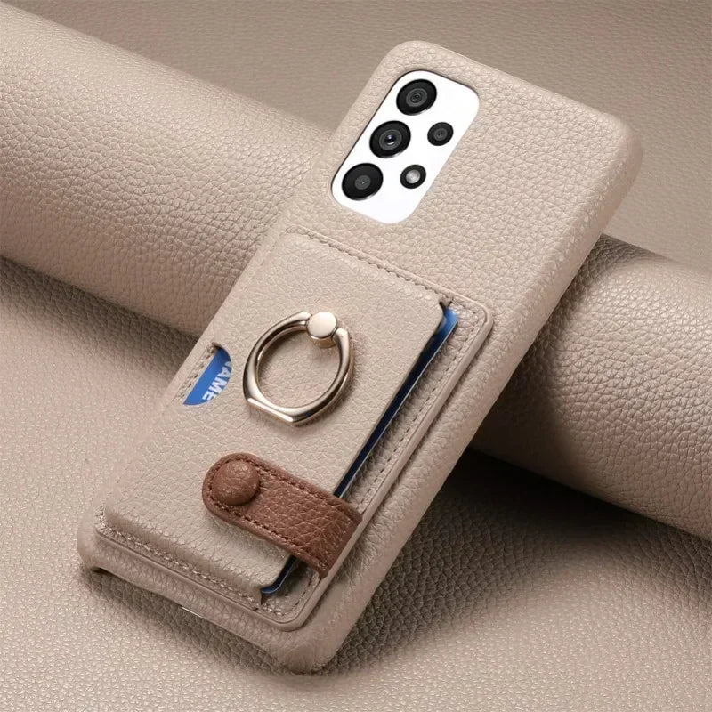 Ring Leather Phone Case for Samsung Galaxy S25 23 S21 FE S24 Ultra S22 Plus A54 A15 A25 A35 A55 Wallet  with Card Holder Cover