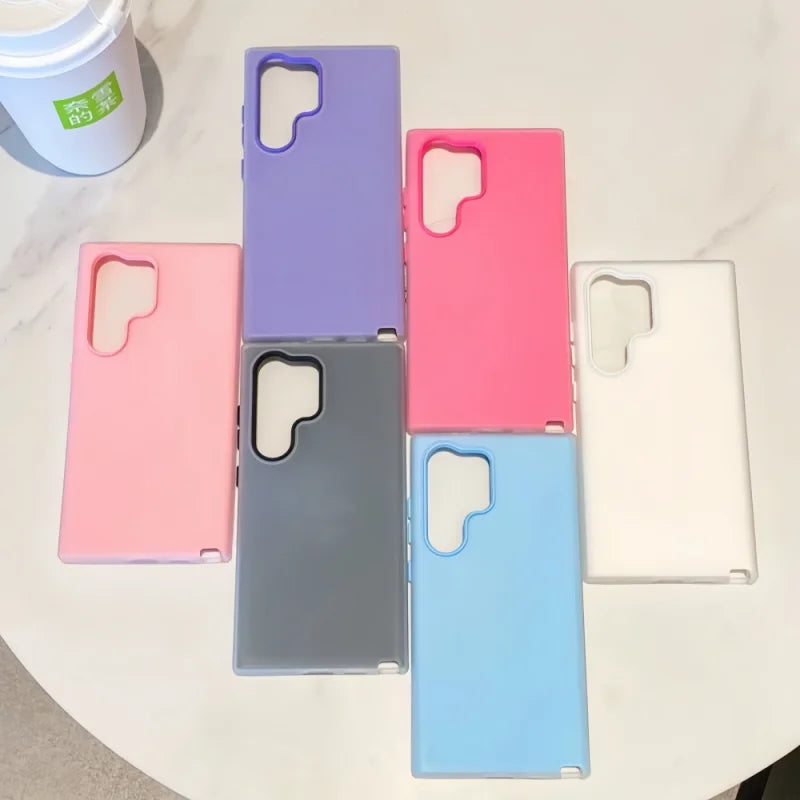 2-in-1 Candy Color Matte Jelly Hard Phone Case For Samsung S25 S24 Ultra S23 FE S22 Plus A55 A54 A53 A35 A34 A33 A15 A14 Cover