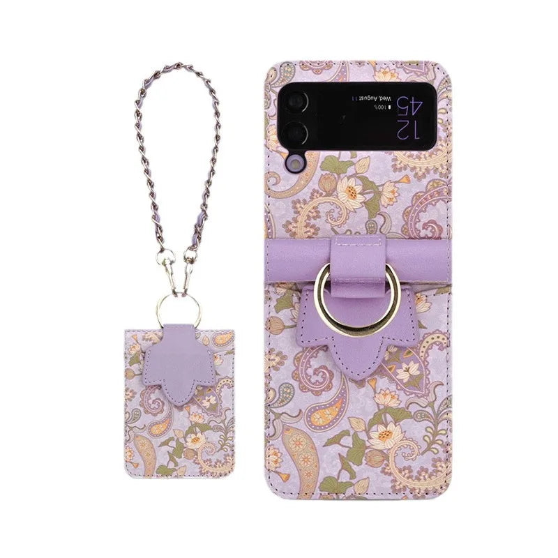 For Samsung Galaxy Z Flip 7 6 Case Flip5 4 3 Folding Screen Case Totem Texture Premium Leather Premium Elegant Trendy Phone Case