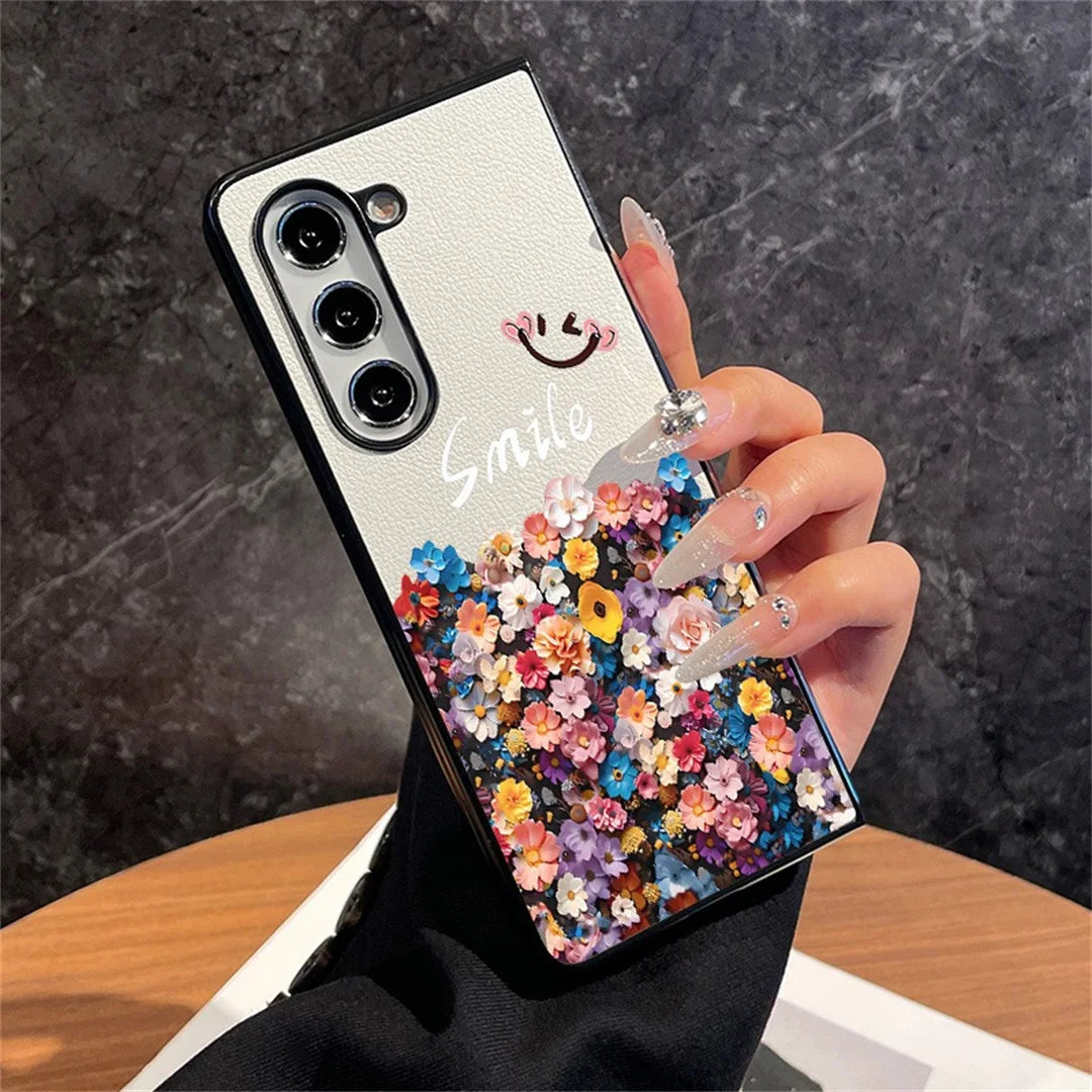 Luxury Korean Cute Half Screen Colorful Flower Phone Case for Samsung Galaxy ZFold7 Z Fold6 Z Fold3 Zfold5 Z Fold4 Back Cover