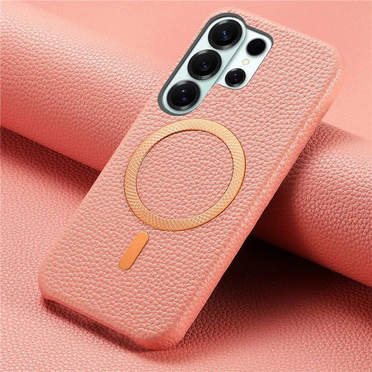 Luxury Leather Magnetic Attraction Case For Samsung Galaxy S25 S26 Ultra S21 S22 S23 S24 Plus Wireless Charging Anti-fall Cover