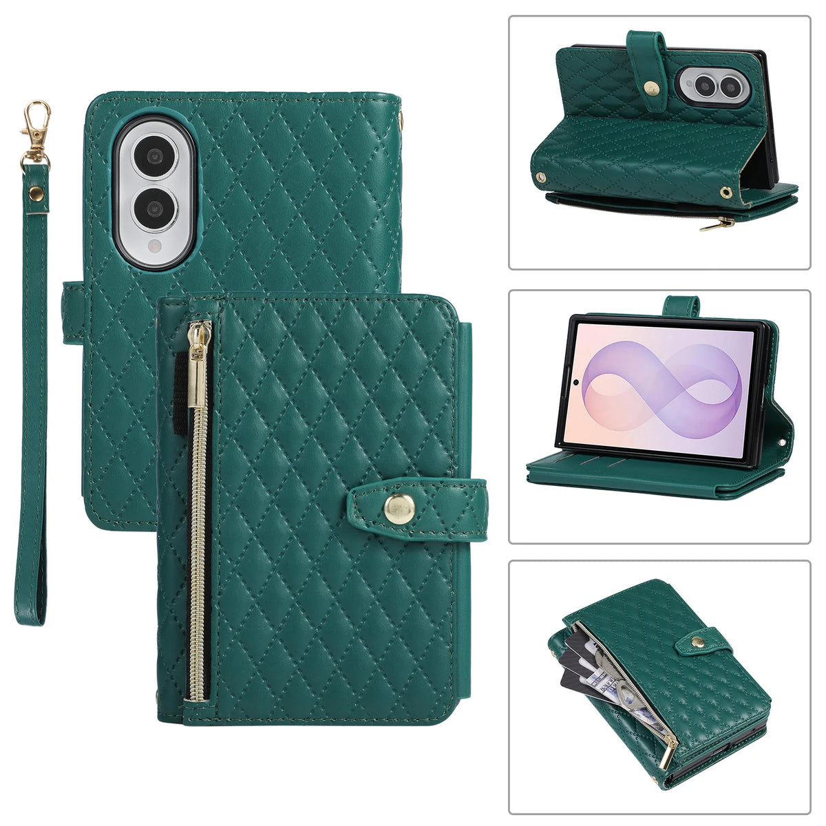 Crossbody Zipper Flip Multi Card Slots Quilted Leather Case for Samsung Galaxy Z Fold8 Fold 8 Wide Shockproof Book Stand Cover