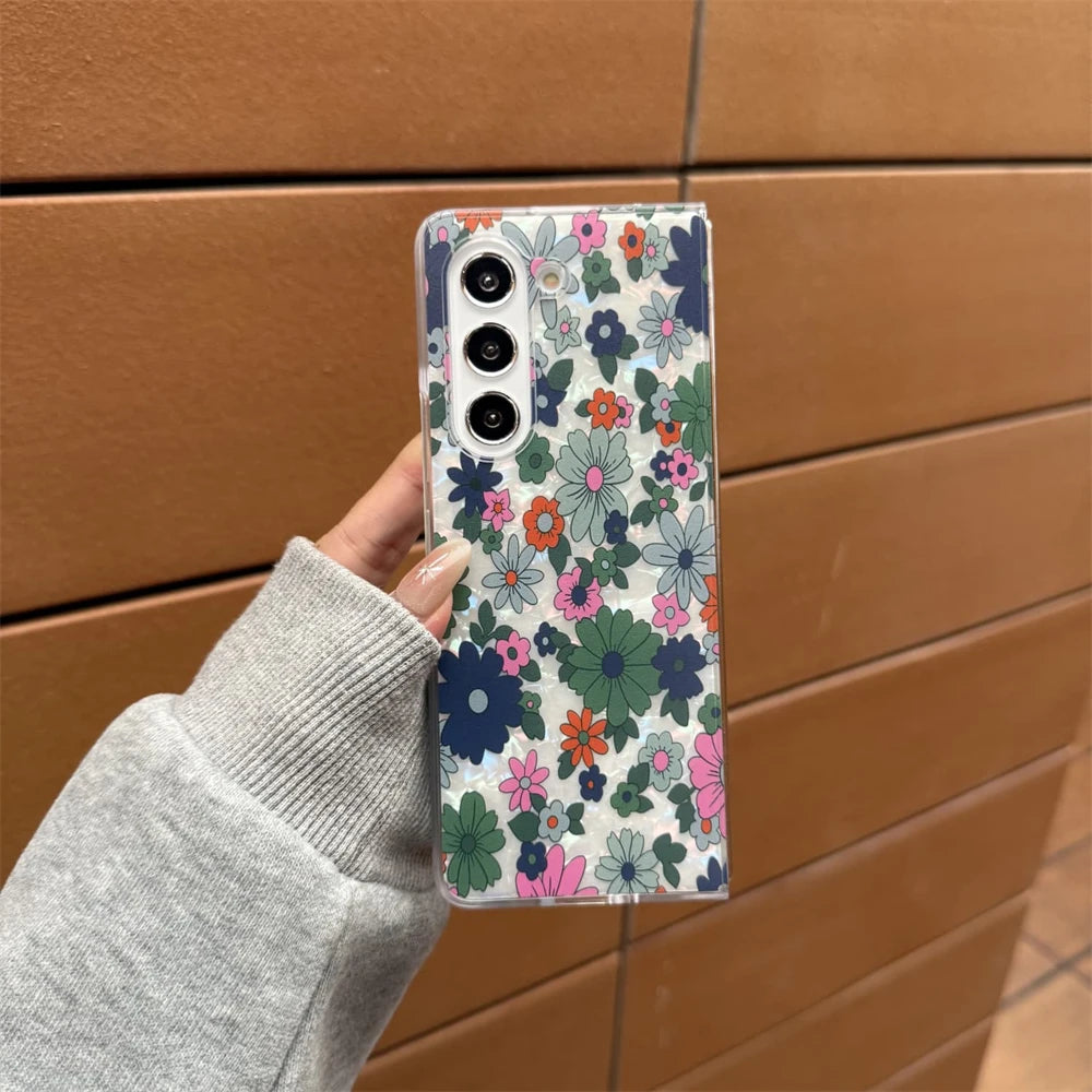 for Samsung Galaxy Z Fold 7 5G Hard PC Phone Case Floral Shell for Z Fold 7 6 5 4 3 Drop-Proof Protective Cover