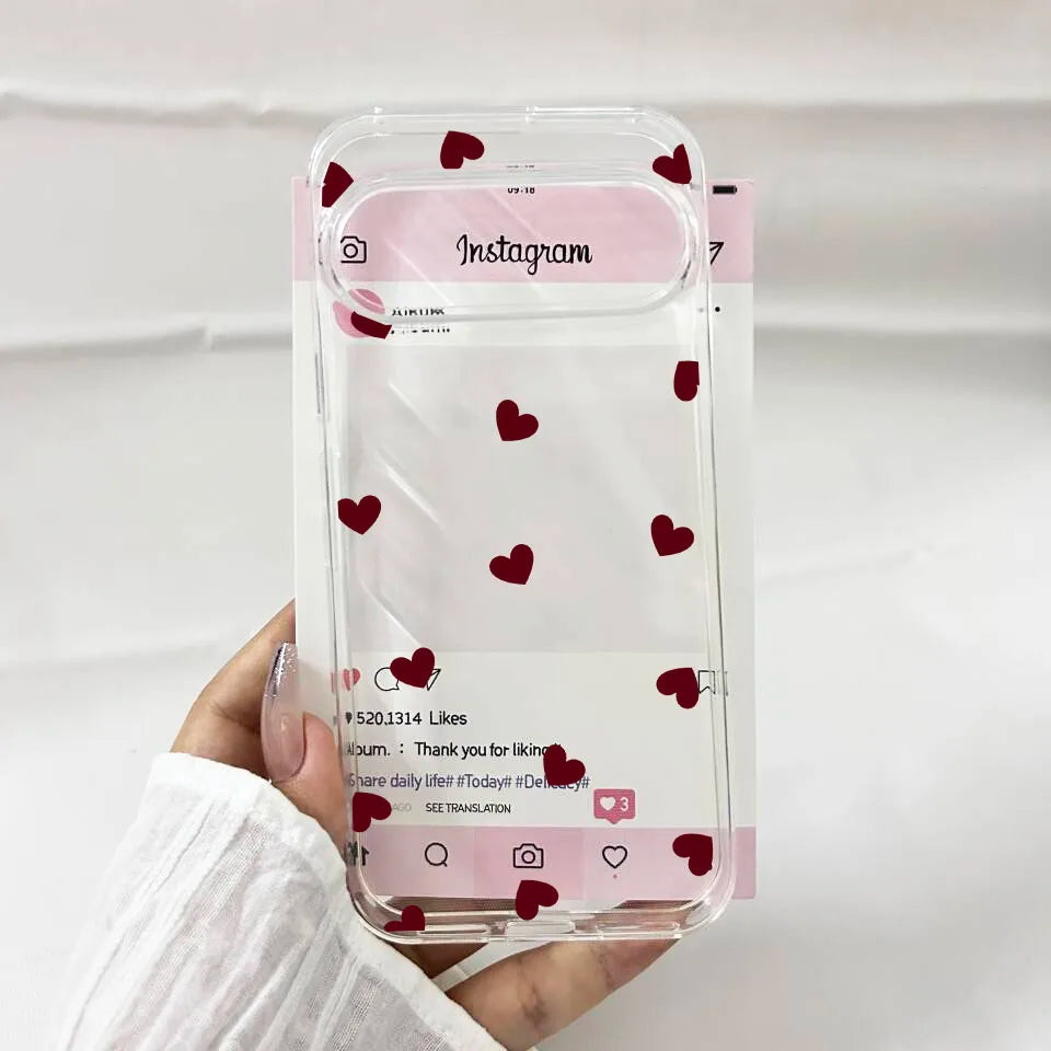 Cute Pink Black Love Heart Phone Case For Google Pixel 10 Pro XL 9 8Pro 6 7 8 8A 5G Fashion Transparent Soft TPU Cover Fundas