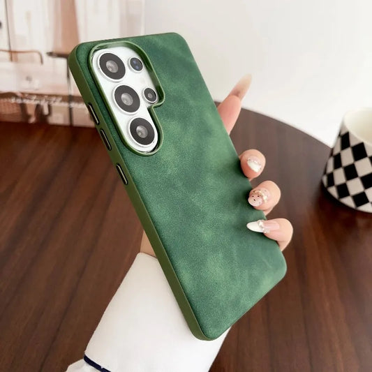 Fashion Lambskin Leather Texture Matte armor Case For Samsung S26 Ultra S25 S24 S23  Plus Lens Shockproof Phone Protect Cover