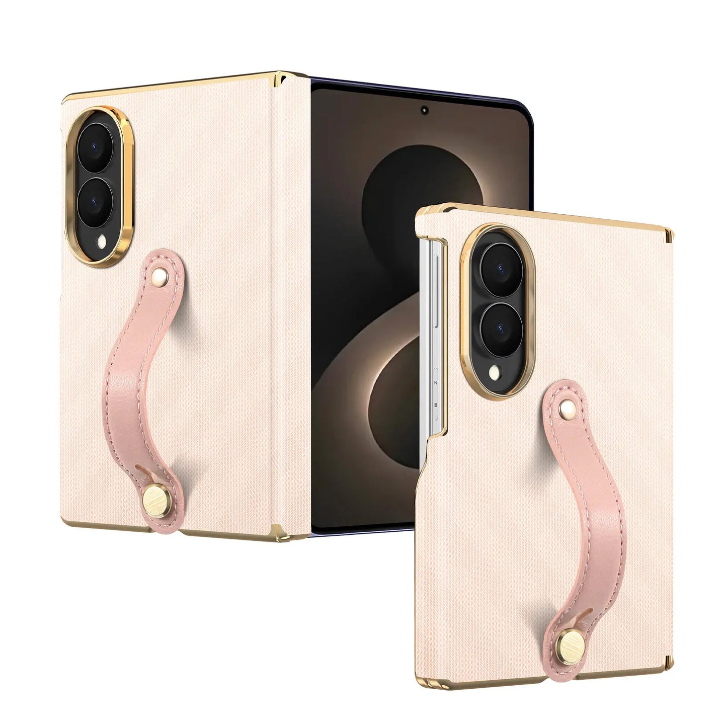 Business Plaid Leather Texture Case for Samsung Galaxy Z Fold 8 Ultra Fold7 6 Dual-Axis Hinge Protection Wrist Strap Fit Cover