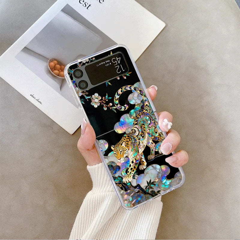 Stylish Dragon Leopard Marble Texture Clear Phone Case for Samsung Galaxy Z Flip 7 Flip 6 5 4 3 Folding Cover for Z Flip7 Flip5