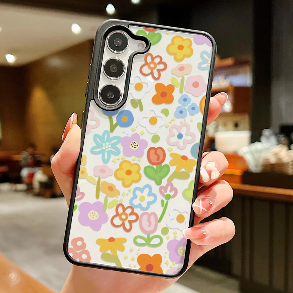 Floral Shockproof Phone Case For Samsung A16 A56 5G A55 A54 A36 A17 A15 A16 A07 S25 S26 Ultra S24 FE S23 Clear Hard Cover Fundas