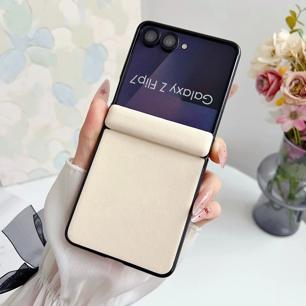 Luxury Leather Solid Color Matte Case for Samsung Galaxy Z Flip 8 7 6 5 Flip8 Flip7 Flip6 Shockproof Cover for Samsung Zflip7 FE