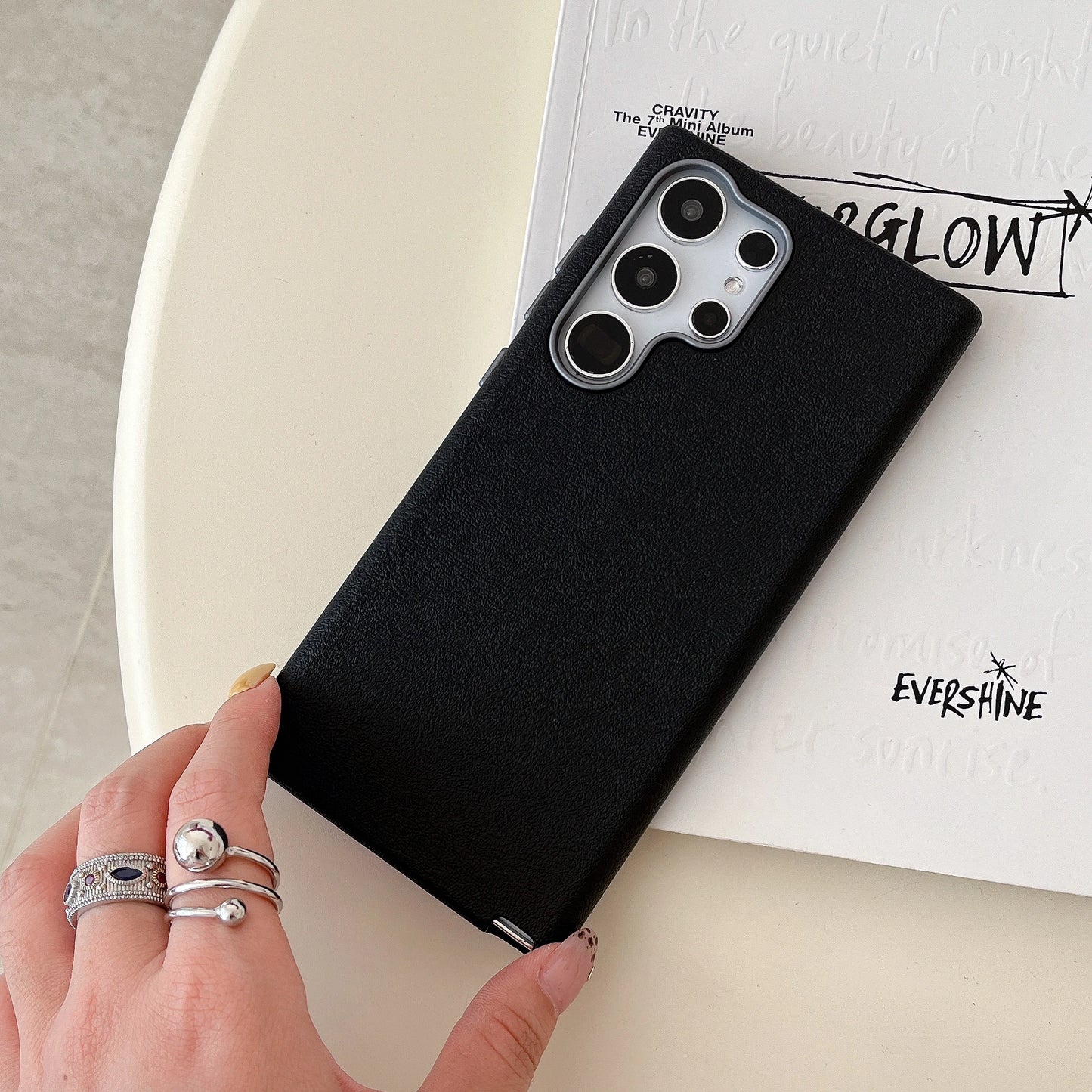 Luxury Leather Lichee Pattern Case For Samsung Galaxy S25 Edge S24 S23 S22 Ultra Plus Solid Color 3 IN 1 Frosted Business Cover