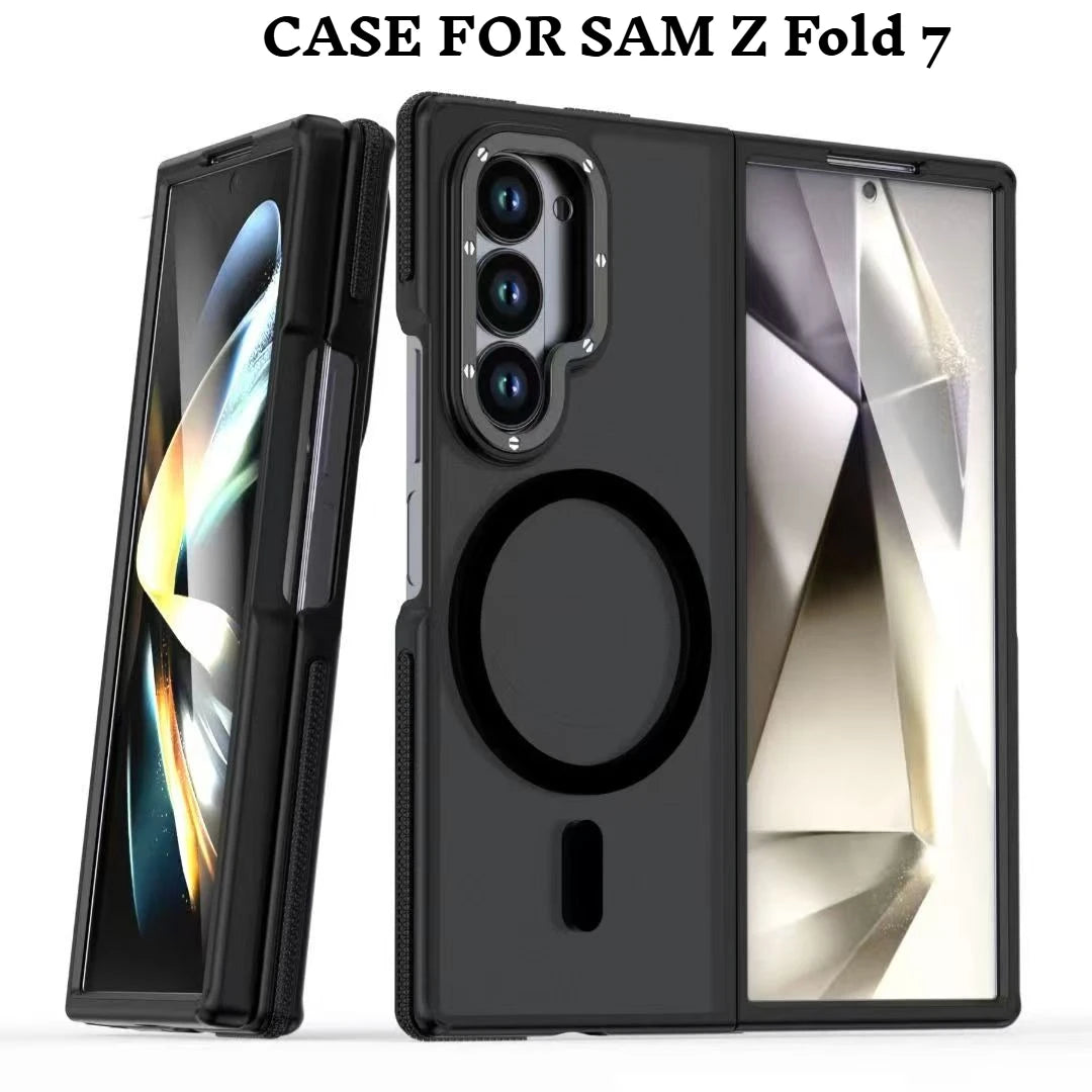 For Samsung Galaxy Z Fold 7 6 For Magsafe Case Matte Translucent Hinge Folding Shockproof Magnetic Wireless Charging Cover Funda