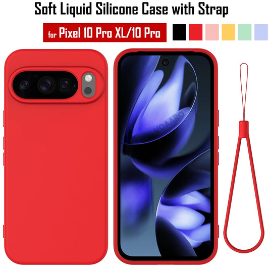 Soft Liquid Silicone Protective Funda for Google Pixel 10 Pro XL Case for Google Pixel 10 Pro Case Shockproof Cover with Strap