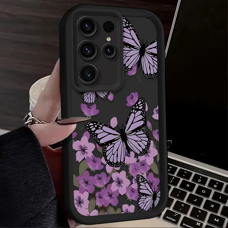 Purple Butterfly Phone Case for Samsung Galaxy S24 S25 S23 Ultra S22 S21 Plus FE A36 A56 A26 A16 A06 A15 A25 A35 A55 5G Cover