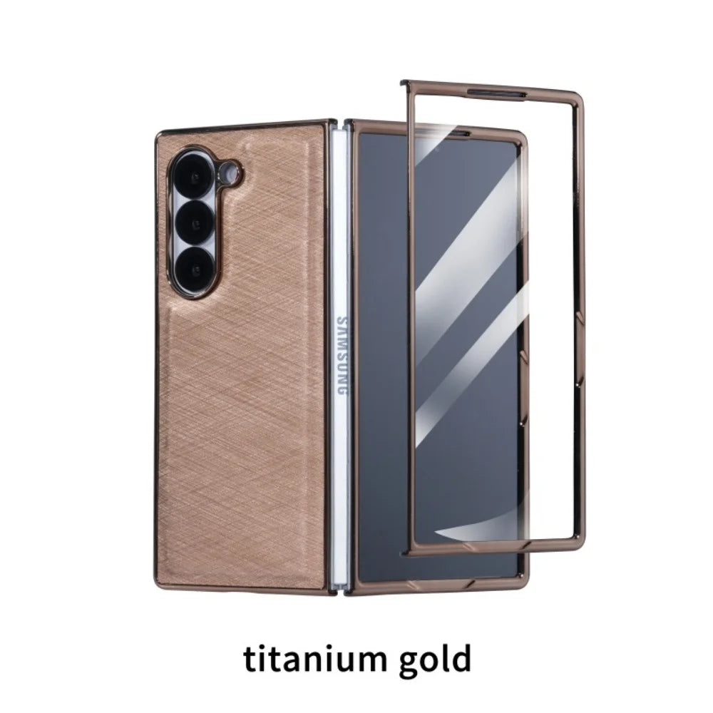 For Samsung Z Fold 7 Leather Case Luxury PC Electroplate Built-in Screen Protector Full Body Cover for Samsung Galaxy Z Fold 6 5