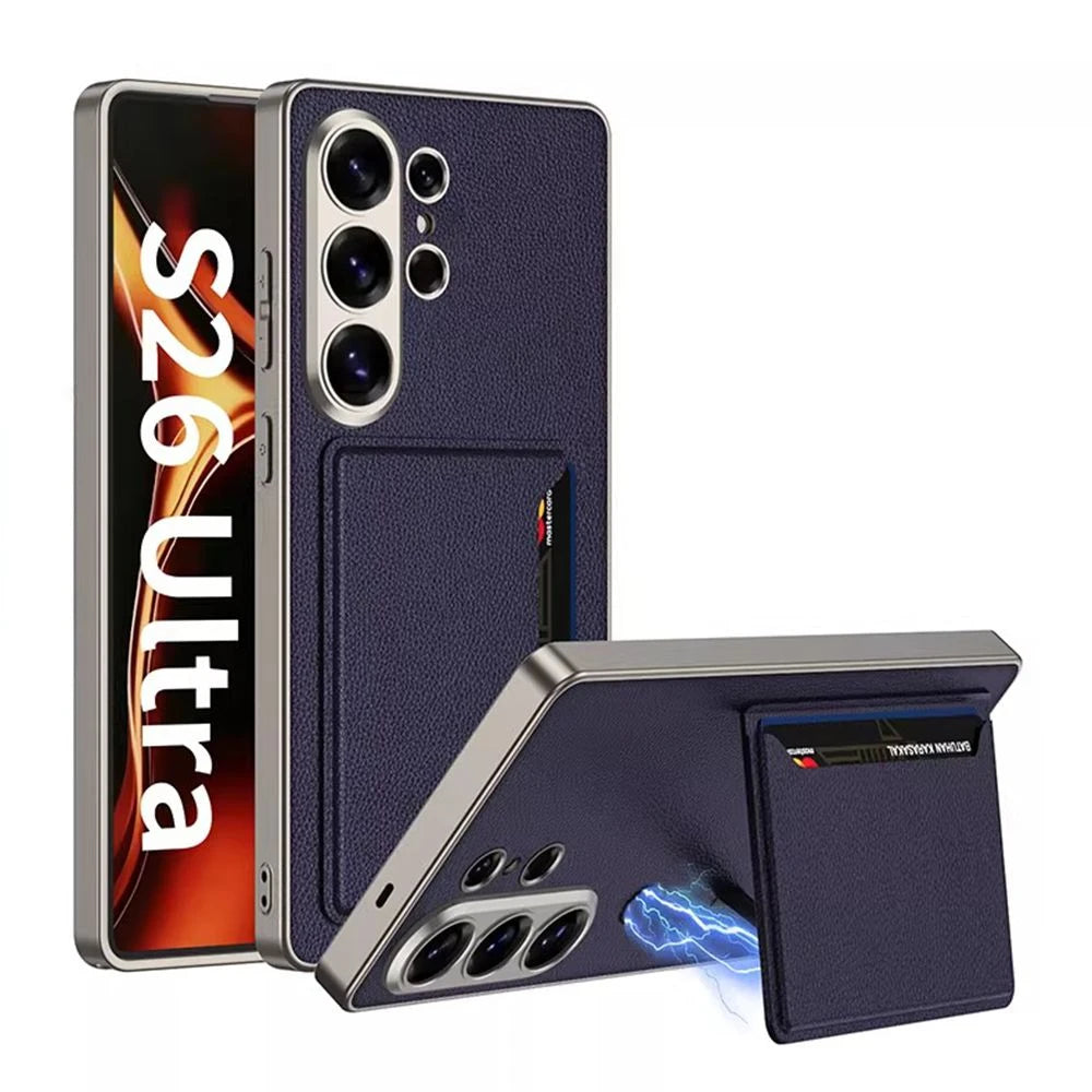 Luxury Leather Flip Wallet Card Package Holder For Magsafe Phone Case for Samsung Galaxy S26 Ultra All-inclusive Hard Back Cover