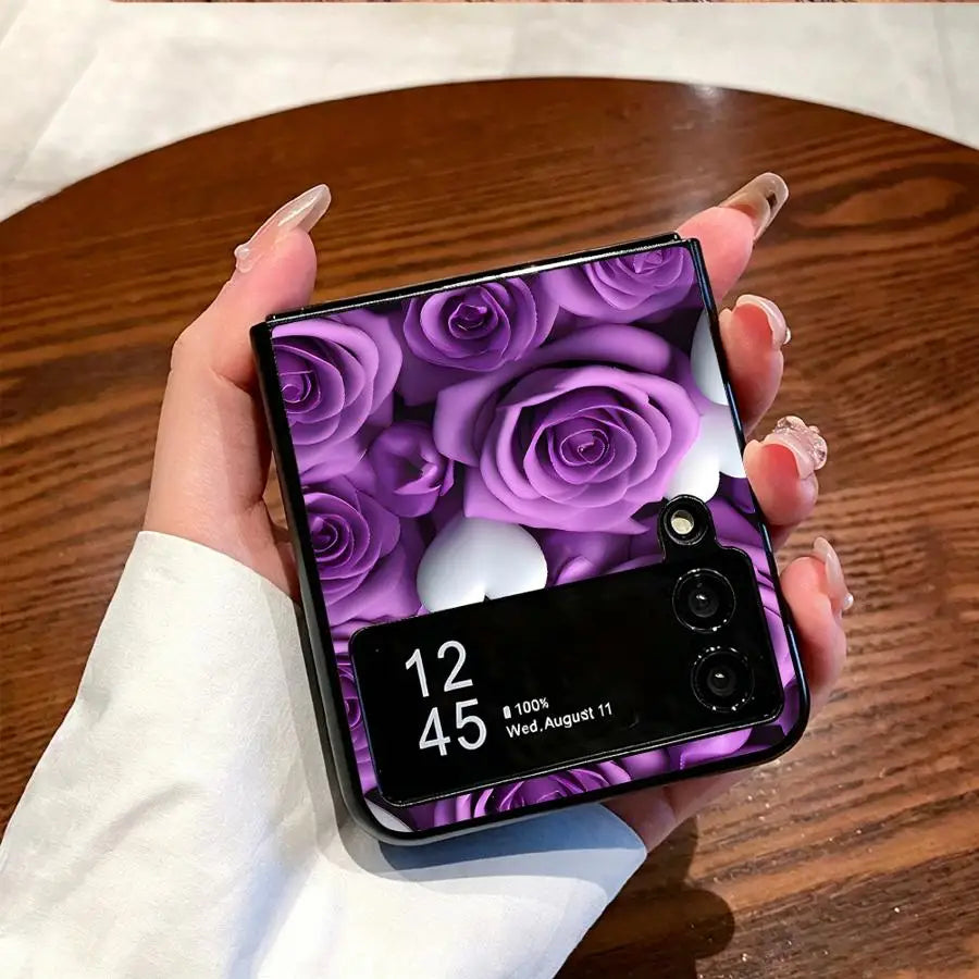 Phone Cover Case for Samsung Galaxy Z Fold 7 6 5 4 3 Z Flip 7 6 5 4 3 Brilliant Purple Roses