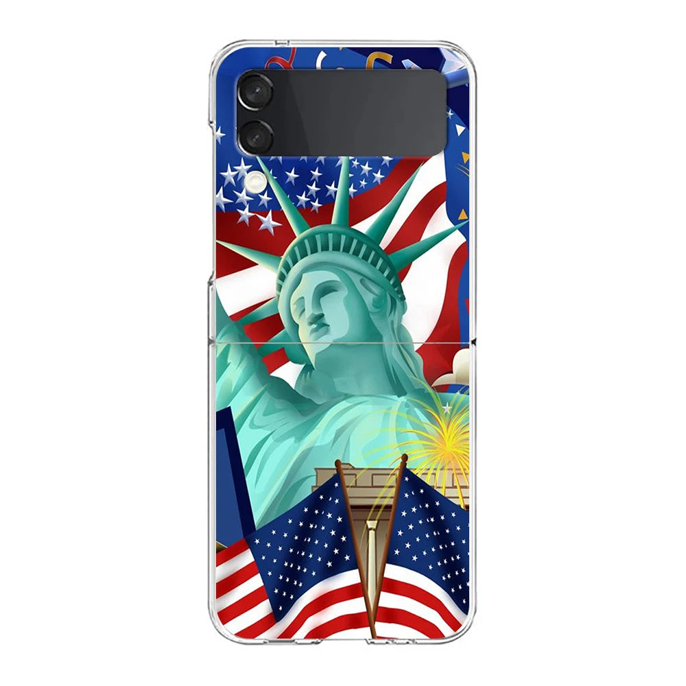 Phone Cover For Samsung Galaxy Z Flip 7 6 5 4 Case Transparent For Samsung Z Flip 3 Hard PC Shell American United States Flag