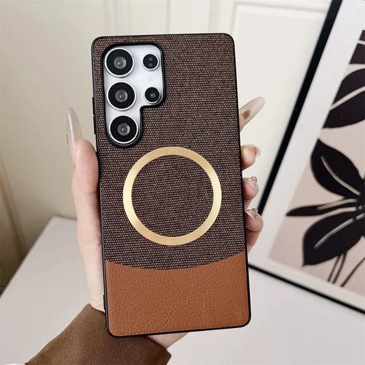 Luxury Patchwork Leather Magnetic Phone Case For Samsung Galaxy S25 Ultra s25 Plus For Magsafe Wireless Charging Hybrid PC Cover