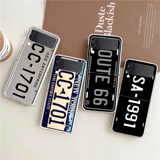 Retro Vintage License Plate Phone Case For Samsung Galaxy Z Flip 7 6 5 4 3 For Samsung Flip7 Flip6 Shockproof Hard Folding Cover
