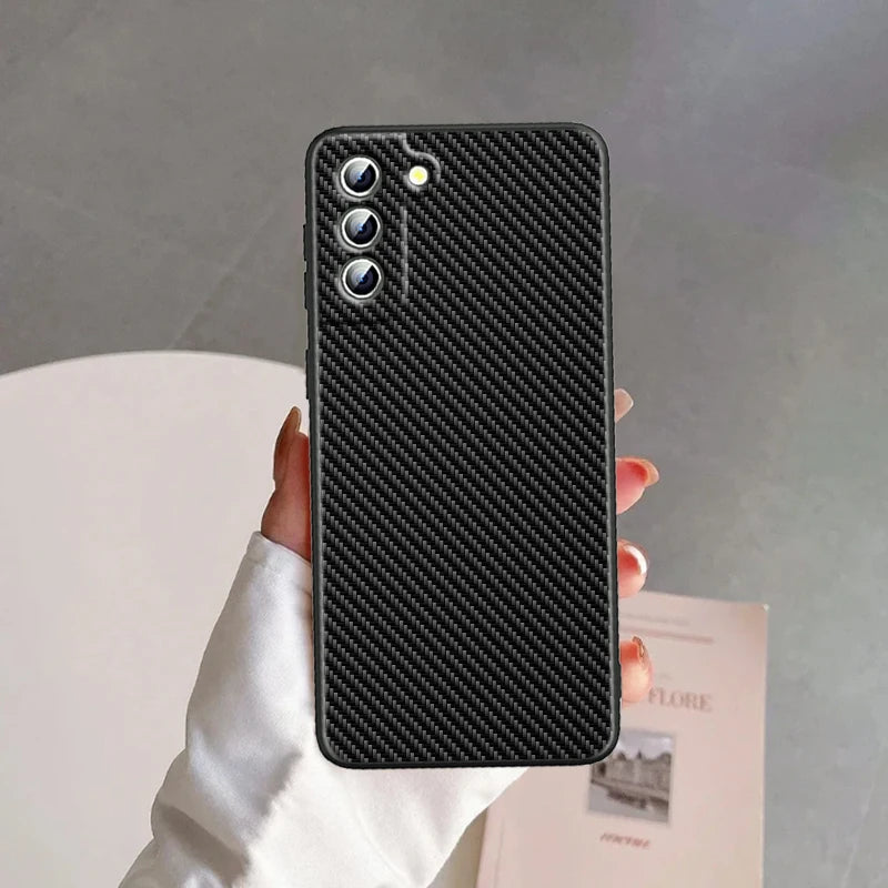 Car Carbon Fibre For Samsung Galaxy S24 S23 S22 S21 S20 FE S10 S10E Plus Ultra Pro Lite 5G Black Back Phone Case