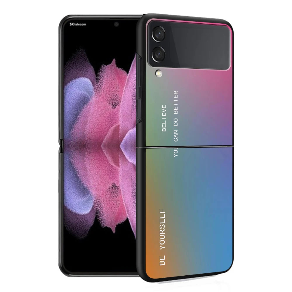 Cover Case for Samsung Galaxy Z Flip 5 Z Flip 4 ZFlip Z Flip 3 5G ZFlip3 Flip4 ZFlip4 Flip3 Black Gradient BE YOURSELF