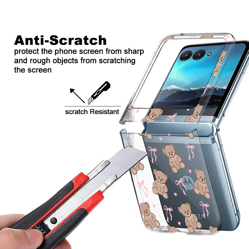Rose Flower Bowknot Printed Phone Case For Motorola Razr 60 Ultra Razr 50 40 Ultra 50 40 Clear Shockproof Hard PC Folding Cover