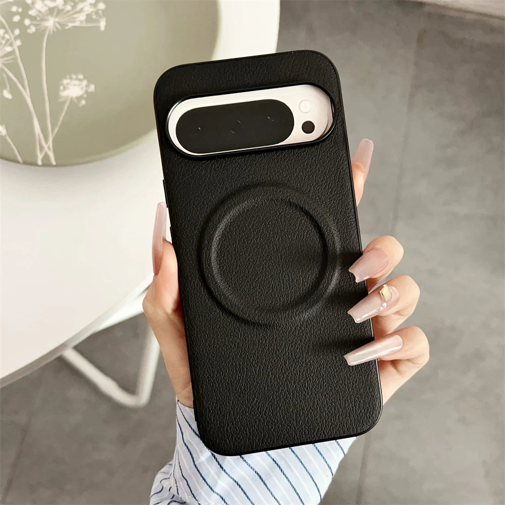 Vegan Leather Ultra Thin Phone Case For Google Pixel 10 Pro XL 8 8A 7 7A 6 9 Pro XL For Magsafe Magnetic Shockproof Solid Cover