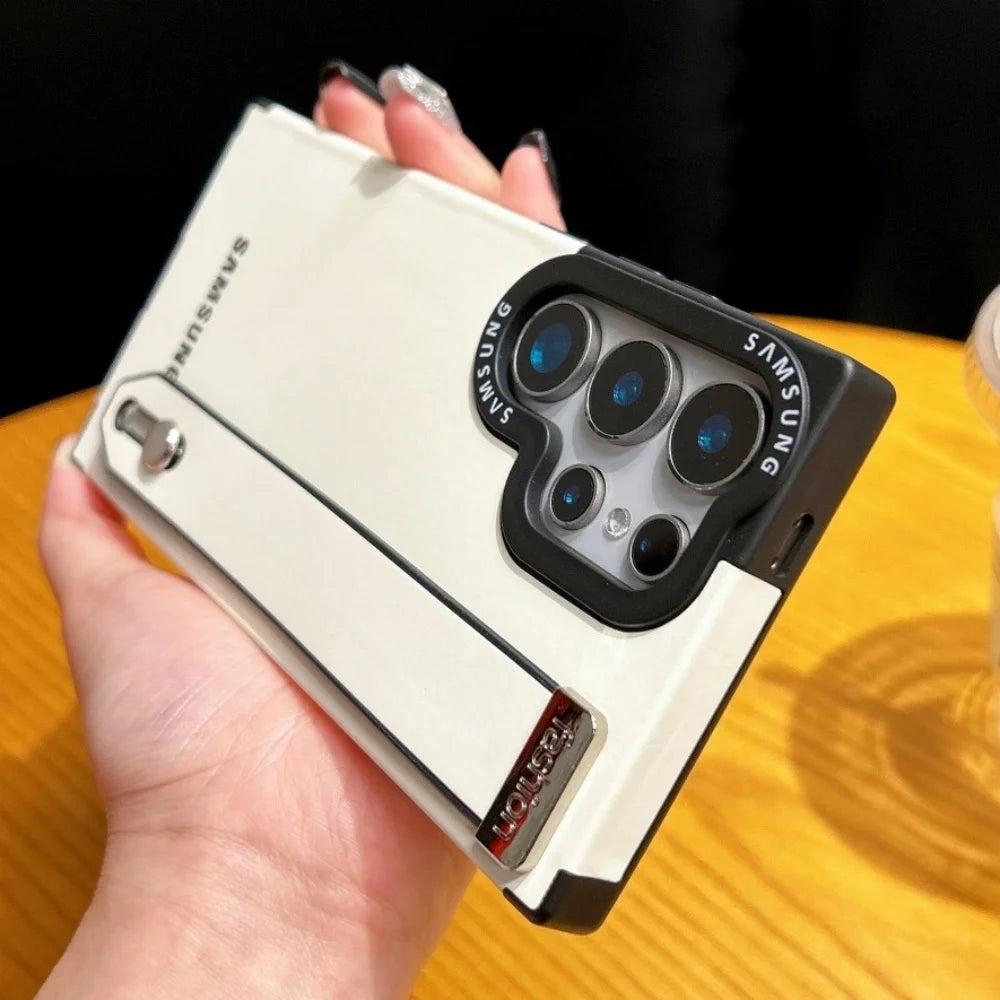 Luxury Suede Leather Wrist Strap Bracket Holde Stand For Magsafe Case Samsung Galaxy S25 S24 S23 S22 Ultra Plus Magnetic Cover