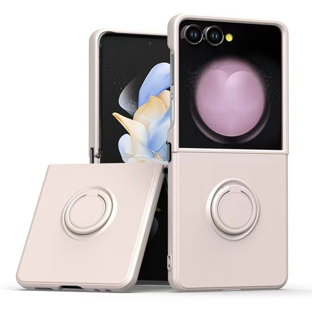 Luxury Liquid Silicone Stand Ring Holder Phone Cases for Samsung Galaxy Z Flip 7 6 5 4 3 7 FE Cute Soft Shockproof Case Cover