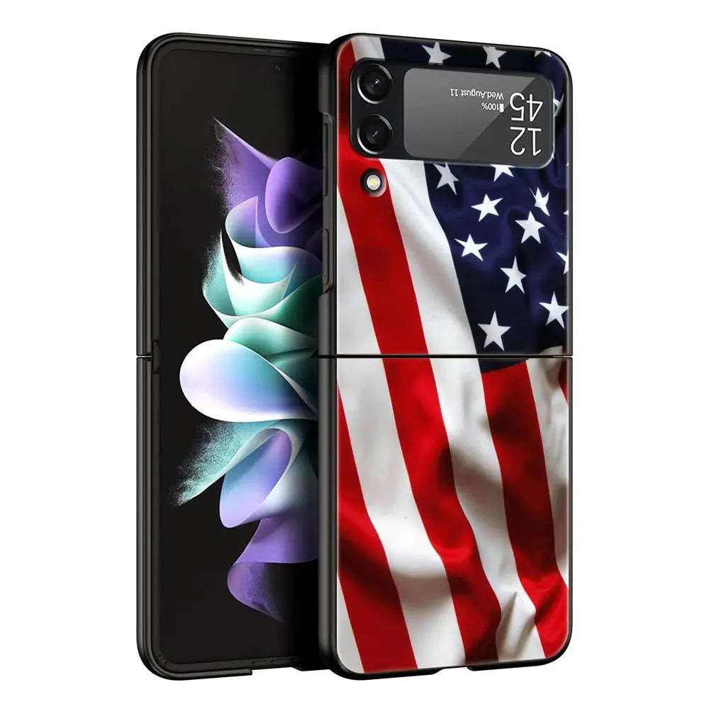Hard PC Phone Case For Samsung Galaxy Z Flip 7 6 5 4 Black For Galaxy Z Flip 3 Foldable Shockproof American United States Flag