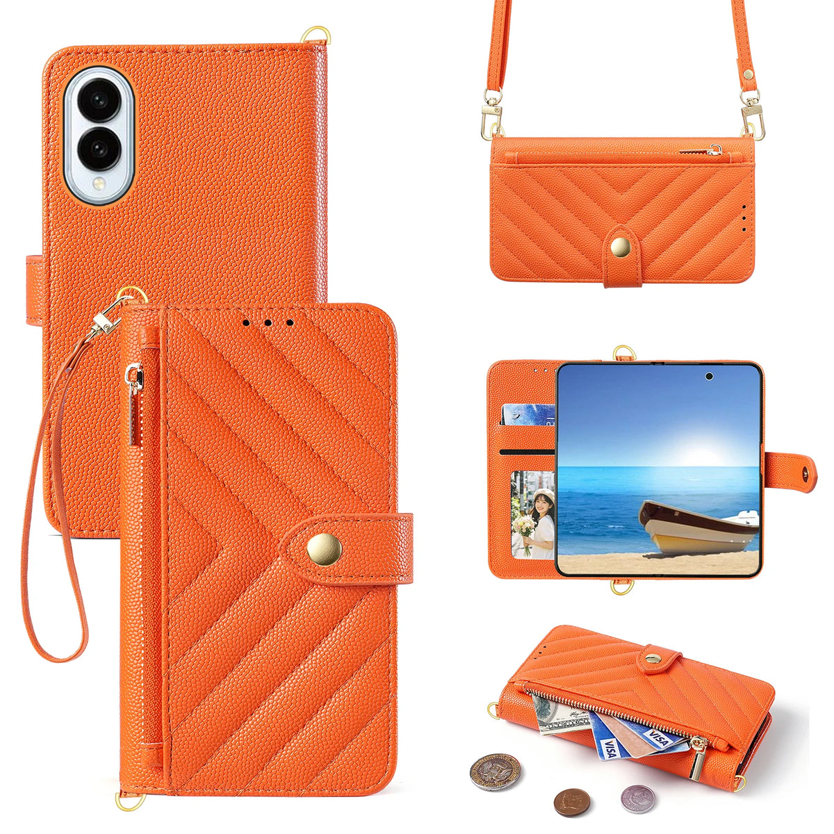 Crossbody Long Lanyard Zipper Cards Solt Wallet Leather Case for Samsung Galaxy Z Fold8 Fold 8 Wide Shockproof Book Stand Cover